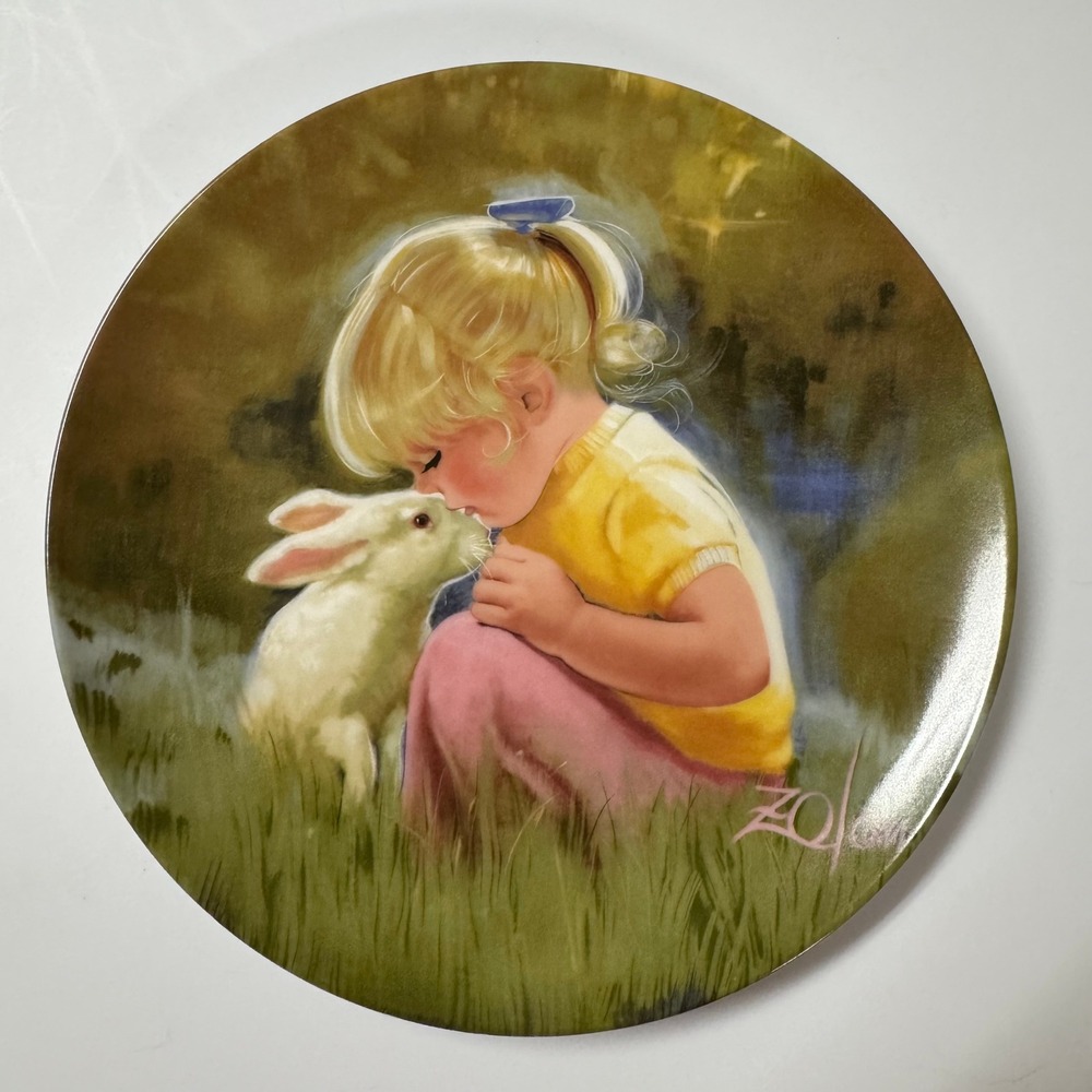 Donald Zolan Tender Moment Collector Plate 1984 Pemberton &‎ Oakes Children Pets